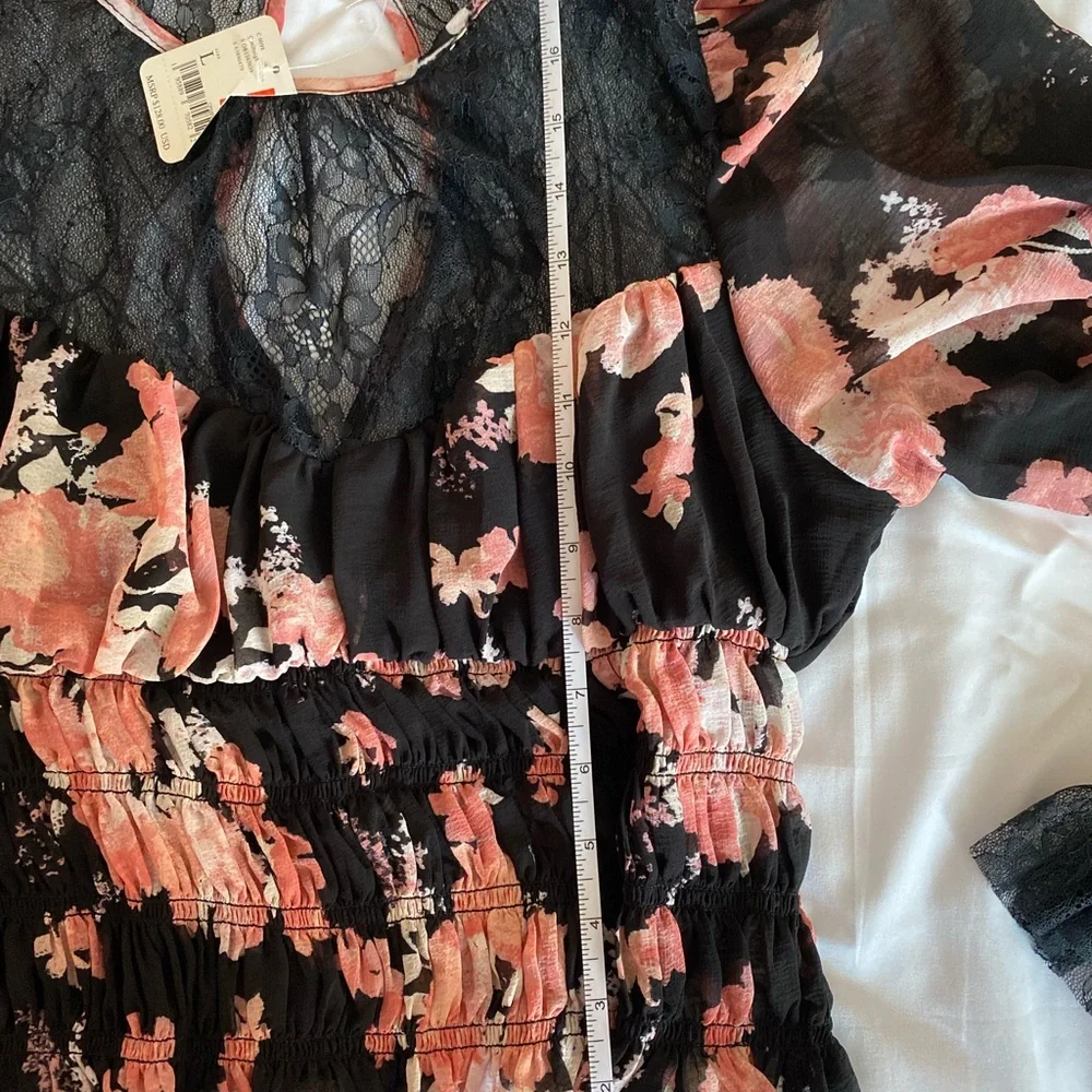 Free People Black and Pink Lace top